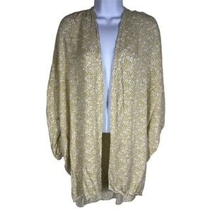 BillaBong Womens SZ S/M Green Floral Open Front Kimono Spring Lightweight-1666